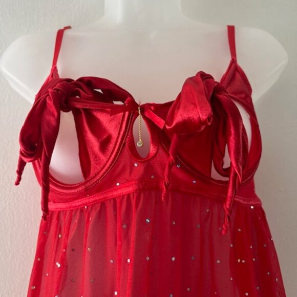 SEXY ~ HOT ~ Red Glitter BabyDoll Lingerie - Picture 5 of 8